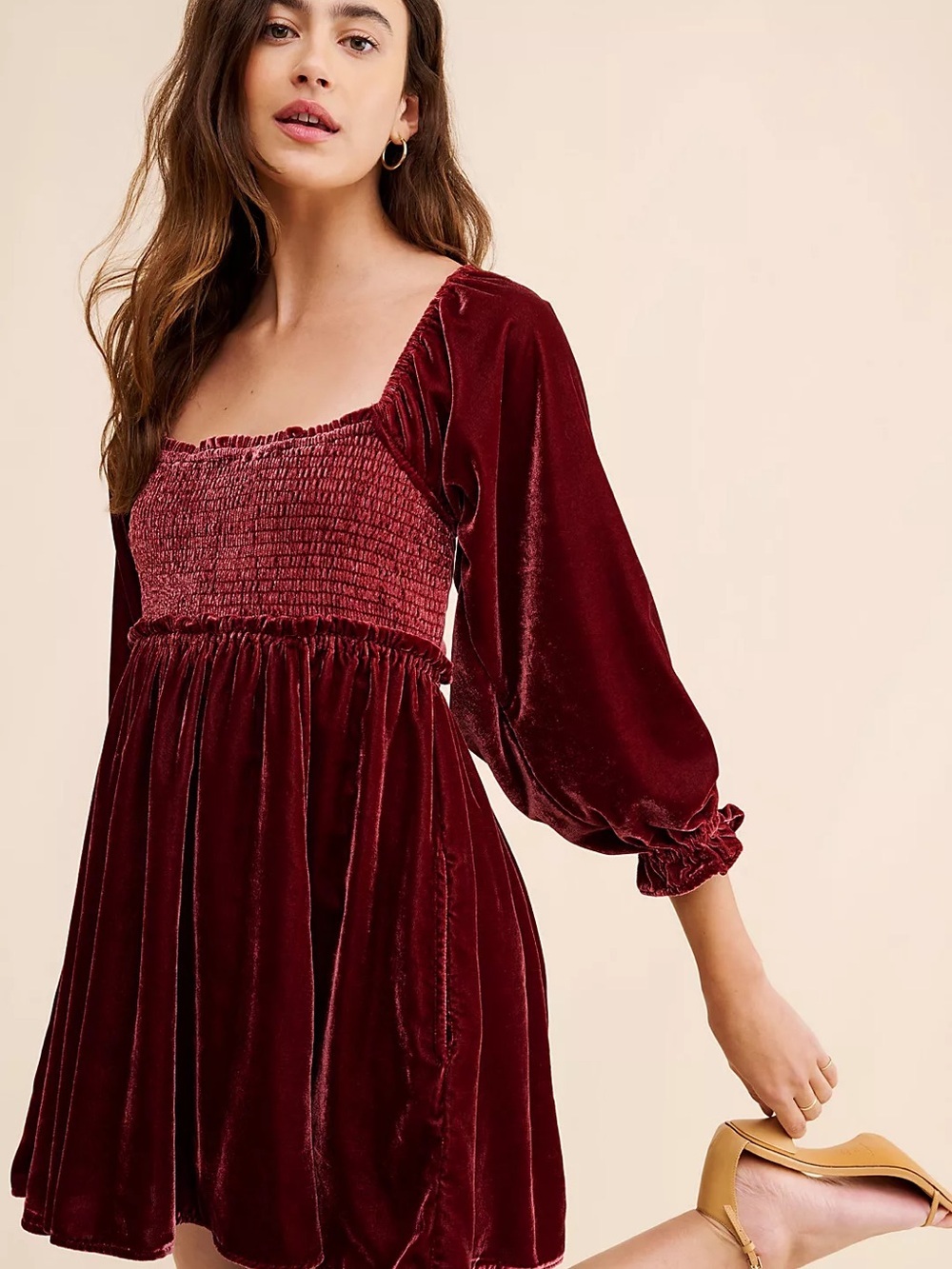 Free People Daphne Red Velvet Mini Dress